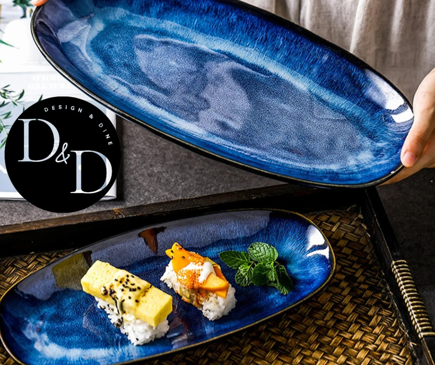 Azuurblauwe serveerborden - Japanse stijl - Design & Dine