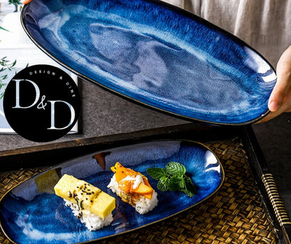 Azuurblauwe serveerborden - Japanse stijl - Design & Dine