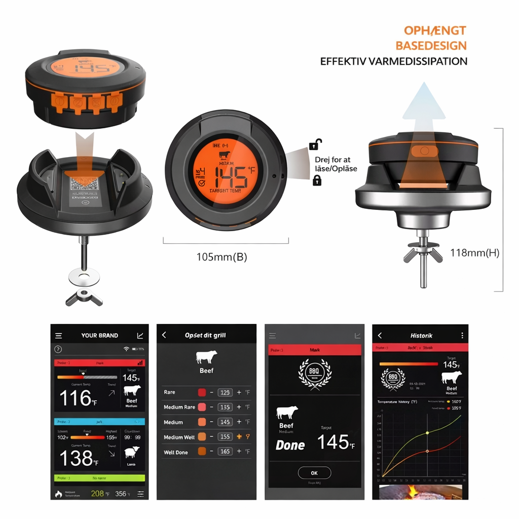 Ai BBQ temperaturmåler + Gratis mobilapp